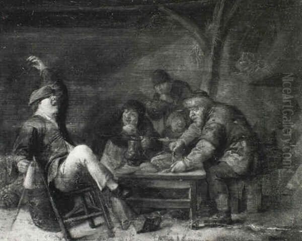 Boors In An Interior Oil Painting by Jan Miense Molenaer