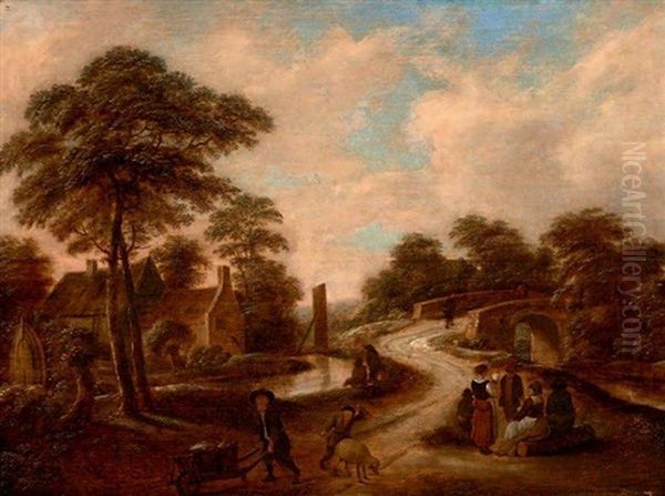 Paysage Au Pont Anime Oil Painting by Nicolaes Molenaer