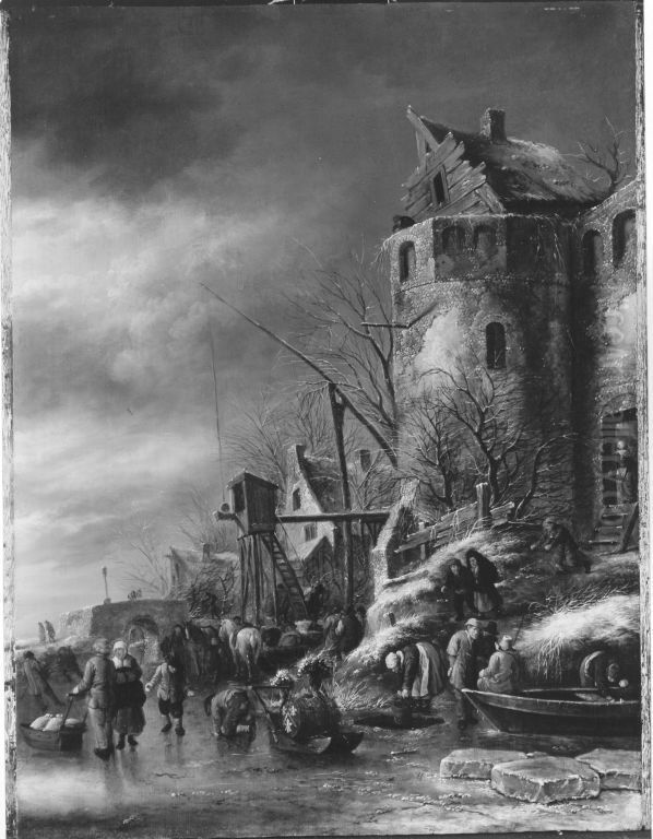 Auf Dem Eise Oil Painting by Nicolaes Molenaer