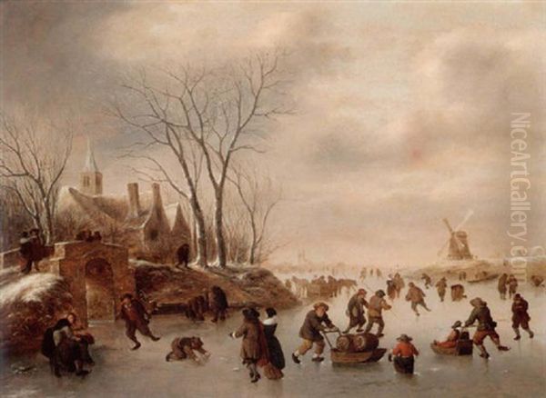 Winter Landscape With Skaters Oil Painting by Nicolaes Molenaer