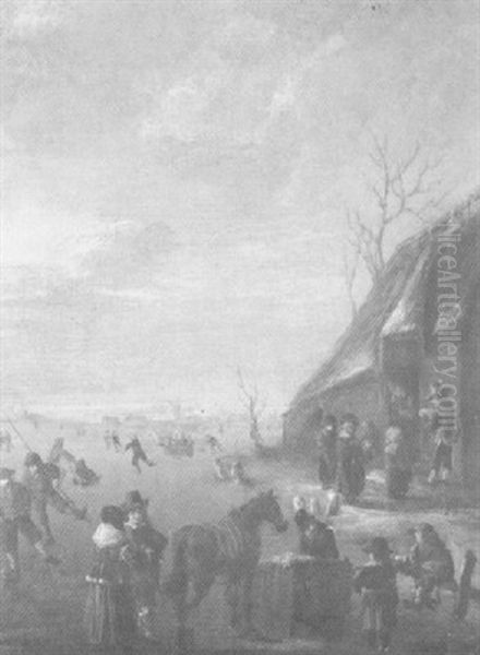 Wintervergnugen Auf Einem Zugefrorenen Flus Oil Painting by Nicolaes Molenaer