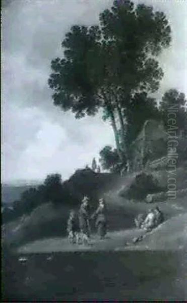 Bauern Und Wanderer In Hugellandschaft Oil Painting by Pieter De Molijn