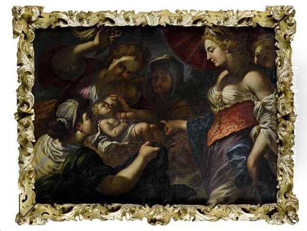 Abraham And The Three Angels (+ The Finding Of Moses; Pair) Oil Painting by Antonio Molinari