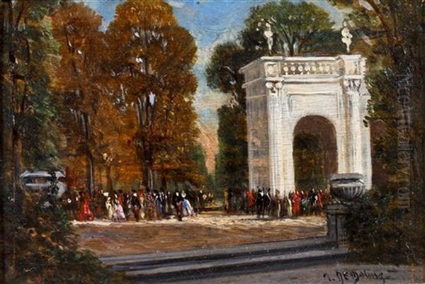 People At The Park Entrance Oil Painting by Auguste De Molins