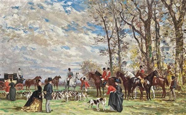 Chasse A Courre Oil Painting by Auguste De Molins
