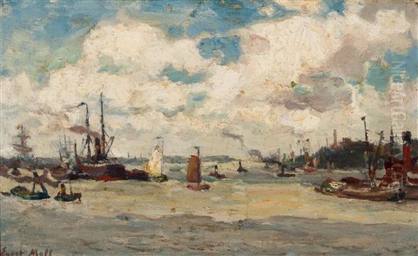 Ships In The Harbour Oil Painting by Evert Moll