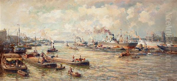 The Port Of Rotterdam Oil Painting by Evert Moll