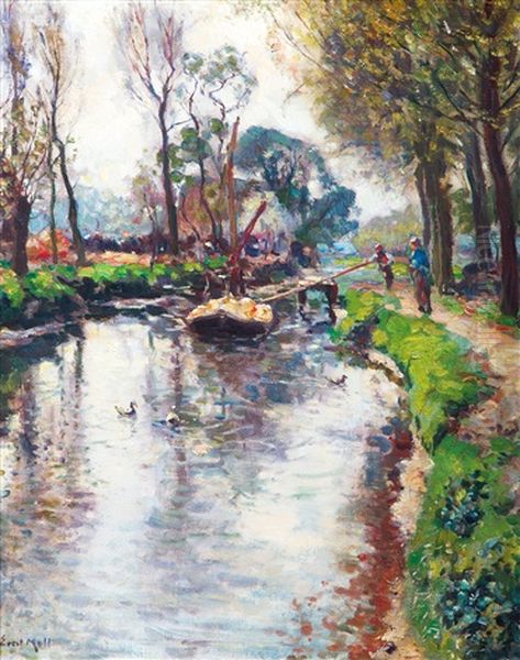 Lentedag Broeksloot Voorburg' / Spring Day At The Broeksloot In Voorburg, Holland Oil Painting by Evert Moll