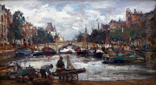 Wijnhaven In Rotterdam Met Het Witte Huis En De Vier Leeuwenbrug Oil Painting by Evert Moll