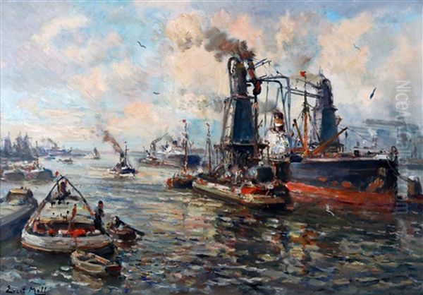 Bedrijvigheid In De Haven Oil Painting by Evert Moll