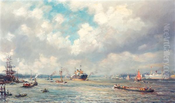 Zeeschepen En Schuiten Bij Rotterdamse Haven Oil Painting by Evert Moll