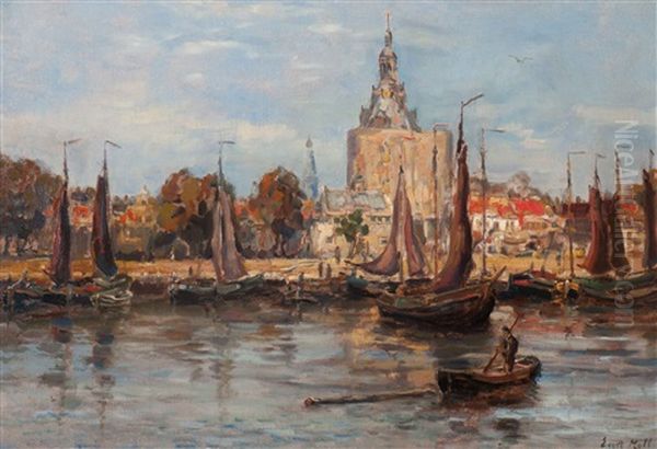 Harbour Of Enkhuizen With A View Of The Drommedaris Oil Painting by Evert Moll