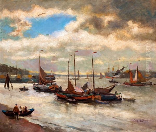 Uitzicht Van De Binnenvaartschippersfirma De Hoog Aan De Boompjes Te Rotterdam Oil Painting by Evert Moll