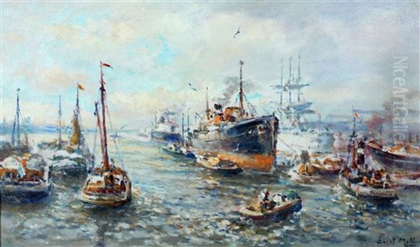 Bedrijvigheid In De Haven Oil Painting by Evert Moll