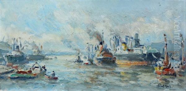 Bedrijvigheid In De Haven Oil Painting by Evert Moll
