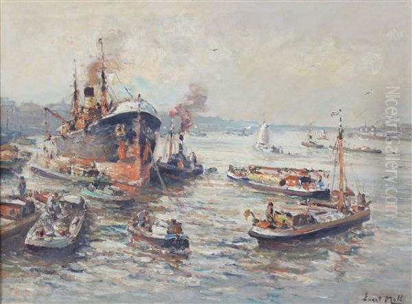 Bedrijvigheid In De Haven Van Rotterdam Oil Painting by Evert Moll