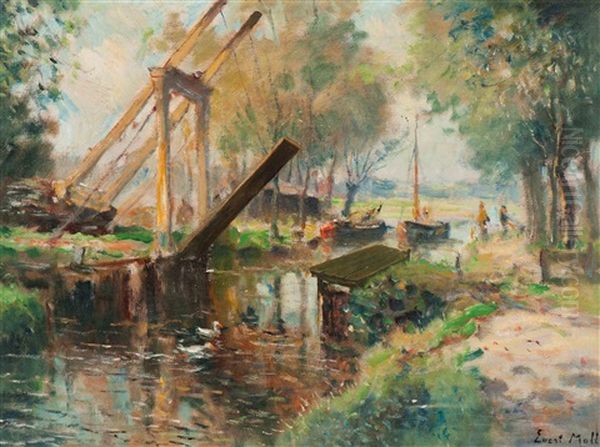 Drawbridge Near Broeksloot (voorburg) Oil Painting by Evert Moll