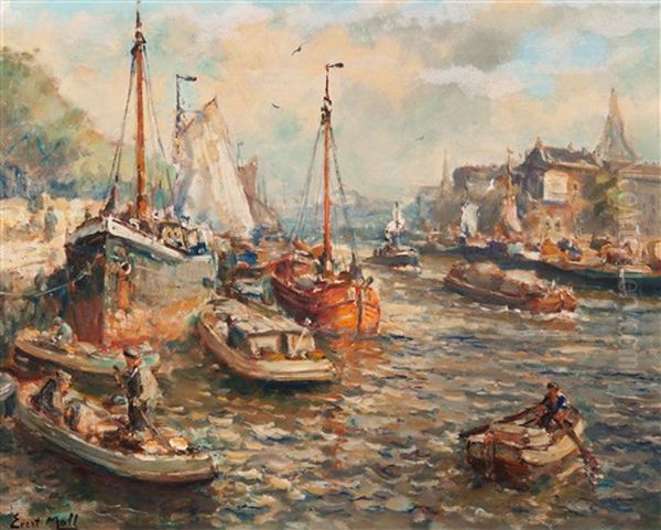 View Of An Inner Harbour Oil Painting by Evert Moll
