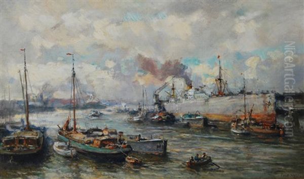Port De Rotterdam Anime Oil Painting by Evert Moll