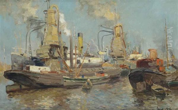 Steam Elevator In The Rotterdam Harbour Oil Painting by Evert Moll
