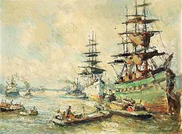 Harbour Scene, Rotterdam Oil Painting by Evert Moll
