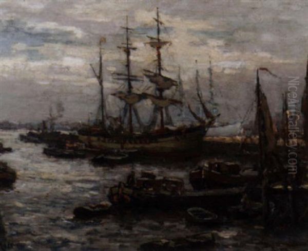 Busy Harbour Oil Painting by Evert Moll