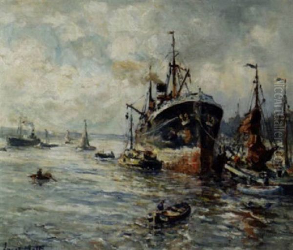 Activities Around An Ocean Steamer Oil Painting by Evert Moll