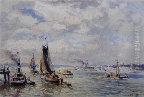 Boats On The River Oil Painting by Evert Moll