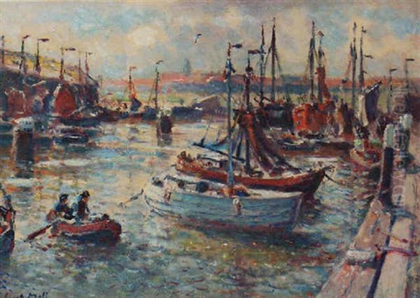 View Of The Rotterdam Harbour Oil Painting by Evert Moll