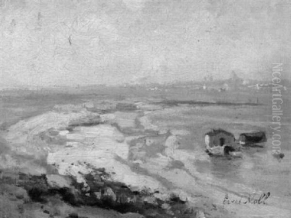 Kustenlandschaft Mit Ankerndem Hausboot Im Morgendunst Oil Painting by Evert Moll