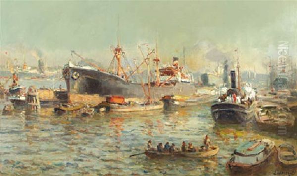 Shipping In A Harbour Oil Painting by Evert Moll