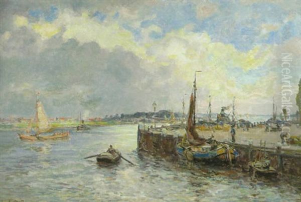 Hollandischer Hafen Unter Aufklarendem Himmel Oil Painting by Evert Moll