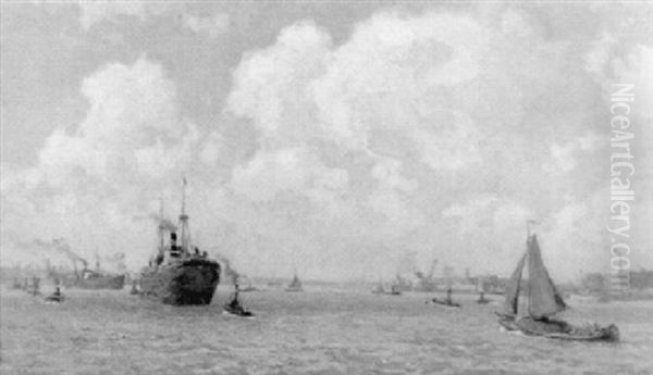 Gezicht Op De Maas Te Rotterdam Oil Painting by Evert Moll