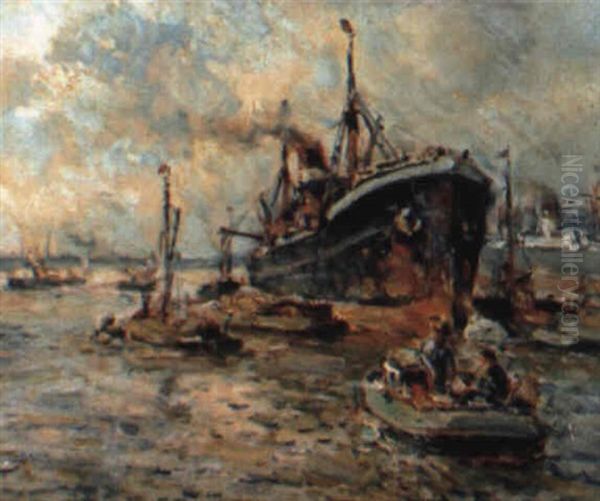 The Harbor Of Rotterdam With Tugboats Oil Painting by Evert Moll