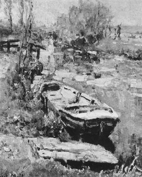 A Boat In A Canal Oil Painting by Evert Moll