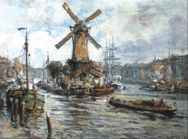 Windmuhle Am Hafen Oil Painting by Evert Moll