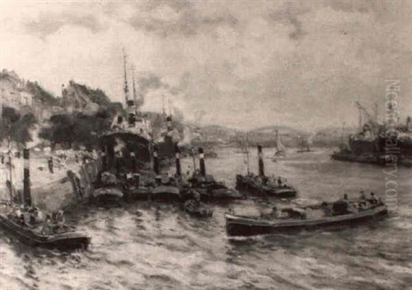 The Harbor Of Rotterdam With Tugboats Oil Painting by Evert Moll