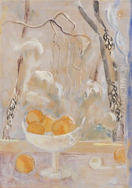 Obstschale Mit Winterlandschaft Oil Painting by Oskar Moll