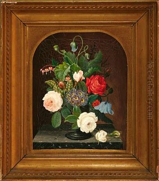 Still Life With Flowers In A Vase Oil Painting by Christian Juel Moellback