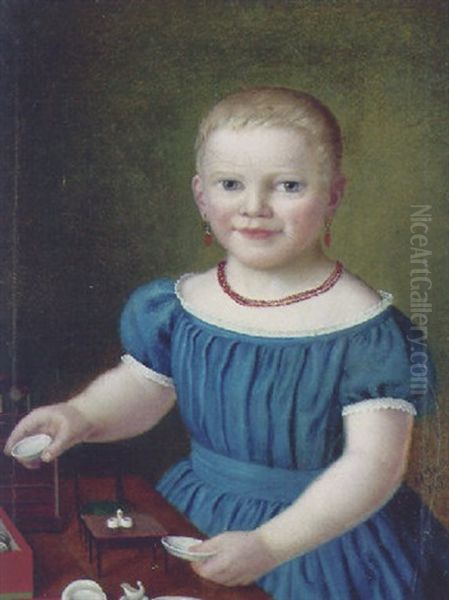 Lille Pige, Der Leger Med Dukkestueinventar Oil Painting by Frederik (Johan Frederick) Moller