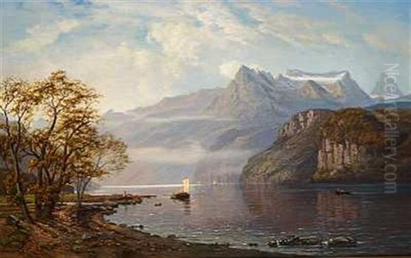 Parti Fra Vierwaldstattersoen Oil Painting by Jorgen Hendrick Moller