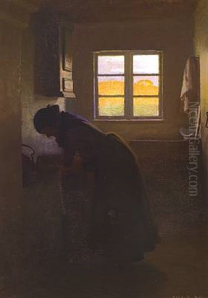 Interior With A Woman In The Kitchen Oil Painting by Valdemar Schonheyder Moller