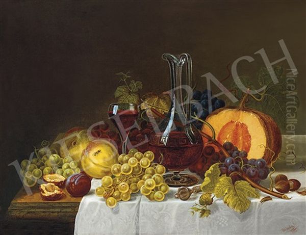 Still-life With Red Wine Oil Painting by Jozsef Molnar