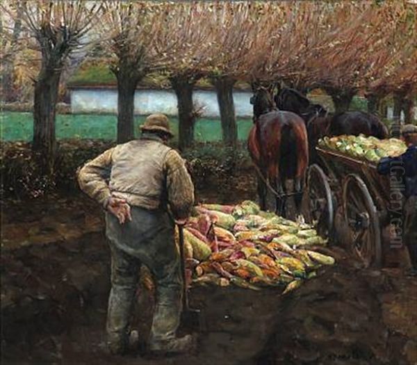 Beets Harvesting Oil Painting by Niels Pedersen Mols