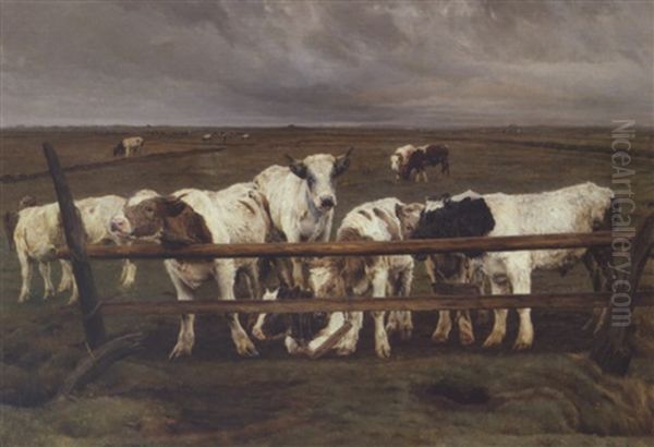 Kalve Ved Et Led Oil Painting by Niels Pedersen Mols