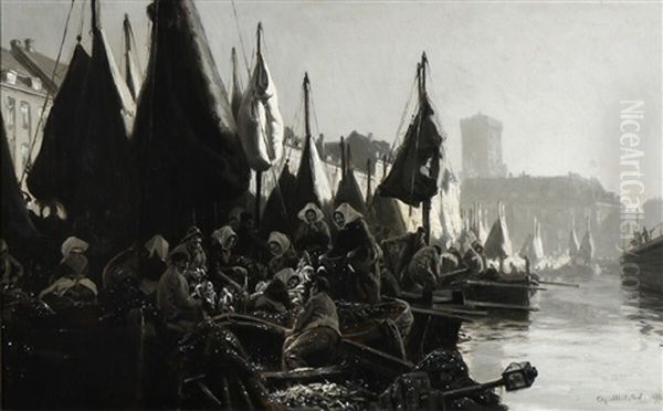 Canal Scene From Copenhagen Oil Painting by Christian Molsted