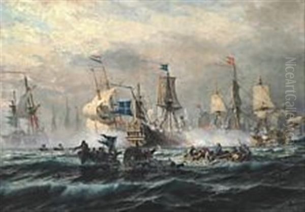 The Battle Of Koge Bay 1 July 1677 Oil Painting by Christian Molsted