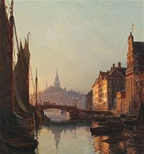 The Canal By Holmen's Bridge, Copenhagen Oil Painting by Christian Molsted