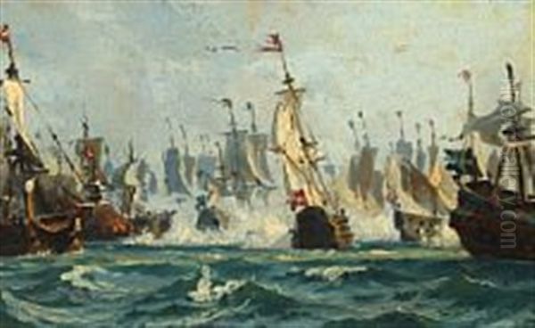 The Battle Of Koge Bay Oil Painting by Christian Molsted