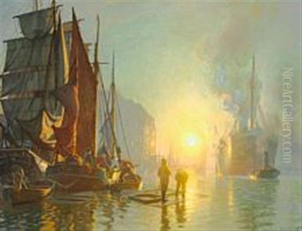 The Old Knippelsbro In Copenhagen 1893 Oil Painting by Christian Molsted